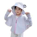 Mädchen T-Shirt-Mädchen Sonnenshirt Atmungsaktiv Blickdicht Lockere Jacke für Draußen -Schutz Neuheit (Grey, 7-9 Years)