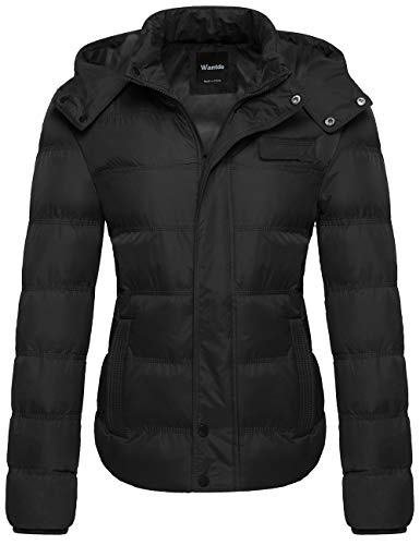 Wantdo Womens Quilted Padding Coat Puffer Jacket Windbreaker with Hood Black 2XL