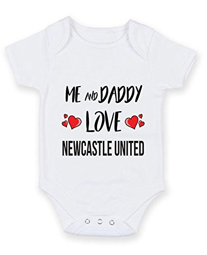 Cheyan Me and Daddy Love Newcastle United - Personalised Football Team Baby Boy Girl Unisex Short Sleeve Vest Bodysuit 3-6 Months White