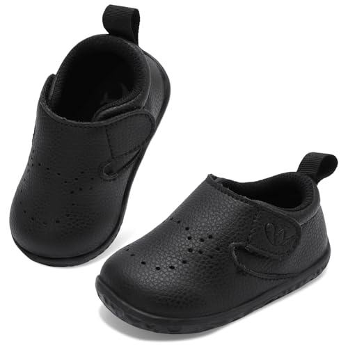 FEETCITY Baby Walking Shoes Barefoot Lightweight Baby Dress School Shoes Wide Infant Sneakers Flexible Mary Jane Flats Black