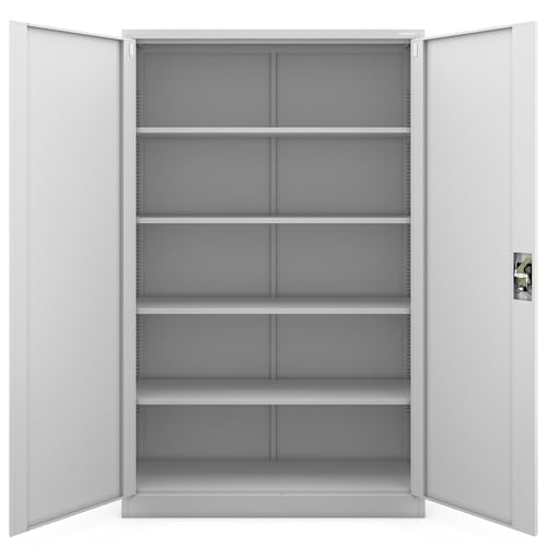 Jan Nowak Metallschrank Jan II 185 x 115 x 40 cm - Aktenschrank abschließbar mit 2 Türen, Mehrzweckschrank mit 5 Ebenen, Büroschrank aus Stahlschrank mit Pulverbeschichtung - Grau