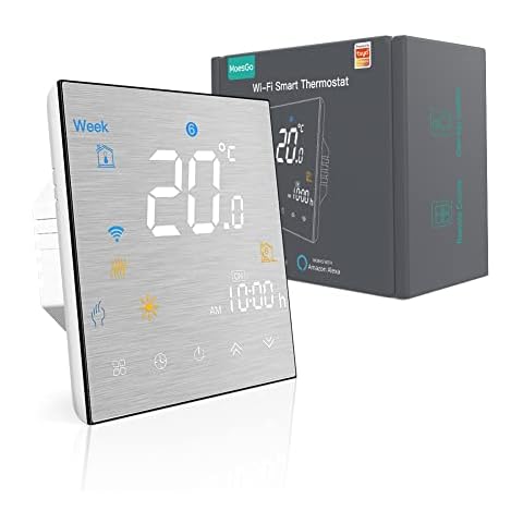 MoesGo WiFi Smart Thermostat for Electric Heating, Programmable 2.4GHz WiFi Temperature Controller Metal Brushed Panel , Netural Wire Required, Compatible with Tuya APP, Alexa and Google Home Cover
