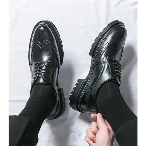 Men's Modern Wingtip Leather Carved Brogue Oxford Shoes Comfortable Round Head Platform Lace Up Height Increasing Dress Shoes for Business Casual Tuxedo Wedding Shoes Groom Shoes3