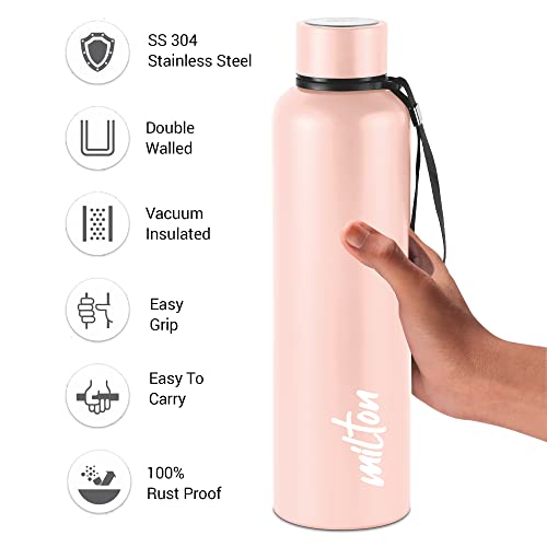 Image of Milton Aura 1000 Thermosteel Bottle, 1.05 Litre, Beige & Milton New Tiara 900 Stainless Steel Water Bottle, 750 ml, Purple