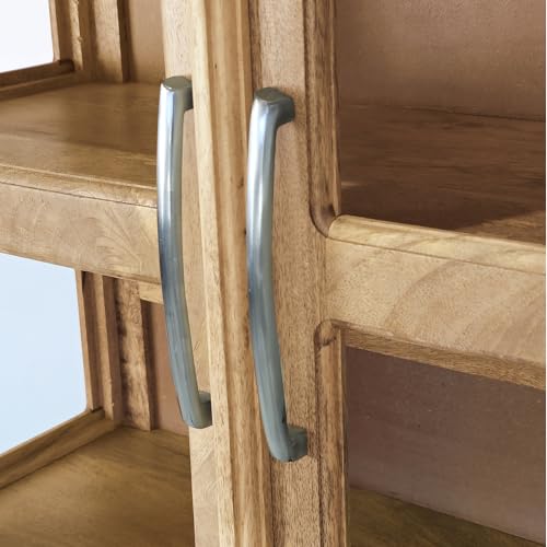 Image of The Attic Havenwood Wooden Bookshelf and Crockery Cabinet with Glass Door | Wooden Book Rack for Home Library, Study Room | Bookshelf Crockery Unit for Home & Kitchen Living Room | Natural Finish