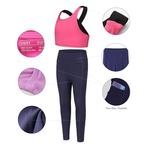 Ymzia Girls Dance Yoga Leggings Spandex Girls Athletic Leggings Training Bras Set Kids Gym Crop Tank Top Activewear Black Set For 10-11 Years thumb #3