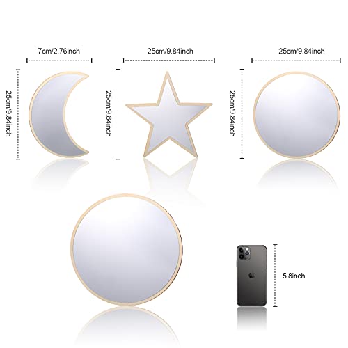 Jetec 5 Pieces Boho Moon Phase Mirror Wall Decor Acrylic Sun Moon Star Mirror Set Scandinavian Wooden Moon Star Phase Mirror Bohemian Wall Decoration For Home Living Room Decor, Not Real Mirror #TOP1