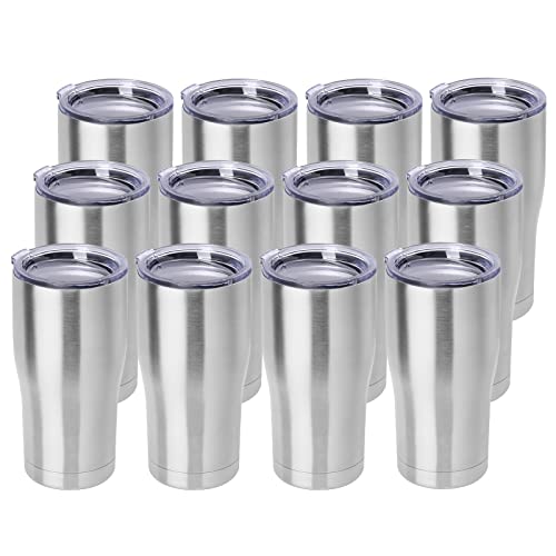 Domicare 20Oz Tumbler With Lid Stainless Steel Tumblers Bulk, Double Wall Vacuum Insulated Coffee Travel Mug, 12 Pack Stainless Steel #TOP6