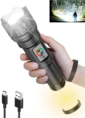 DOCOSS Metal C20 Led Torch Light 6-8 Hrs Work time,High Power Long Distance Rechargeable Powerful Bright Zoomable Flash Light Torch-Long Range Beam,Waterproof,Aluminium Body(Black)