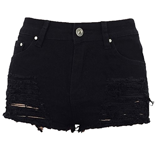 Anyu Skinny Shorts para Mujeres Color Puro Personalidad Rotos Corto Vaqueros Negro M