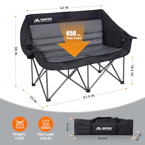 Silla doble para camping con calefacción, soporte 650 libras, Negro (Batería no incluida) miniatura 3