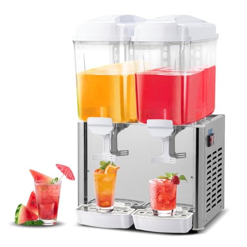 ROVSUN 9.6 Gallon/36L Commercial Beverage Dispenser Drink Dispenser, 18L X 2 Tanks Commercial Juice Dispenser Stainless Steel with Thermostat Controller for Home Restaurant Bar Party 110V/60HZ