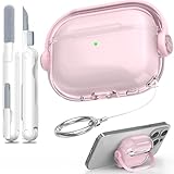 MHYALUDO AirPods Pro 第3世代ケース対応、ロック付きオーバーイヤー型スタンドデザイン、黄変防止クリアソフト耐衝撃カバー、クリーニングキット付属 AirPods Pro 3ケース対応、ピンク