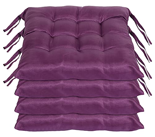 Kuber Industries Microfiber Square Chair Pad/Cushion for Office, Home or Car Sitting with Ties-Pack of 4, 18 * 18 Inch (Purple)