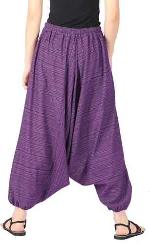 Image of Whitewhale Mens Women Cotton Stripe Aladdin Loose Baggy Boho Hippie Harem Pants