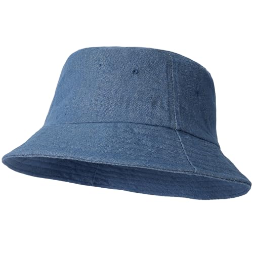 AYPOW Sombrero de Pescador XXL Unisex, Grande Algodón Vaquero Lavado Vintage Plegables Sombrero de Sol al Aire Libre, Gorra de Pesca Bucket Hat Senderismo al Aire Libre Viajes Hombres Mujeres 54 64cm