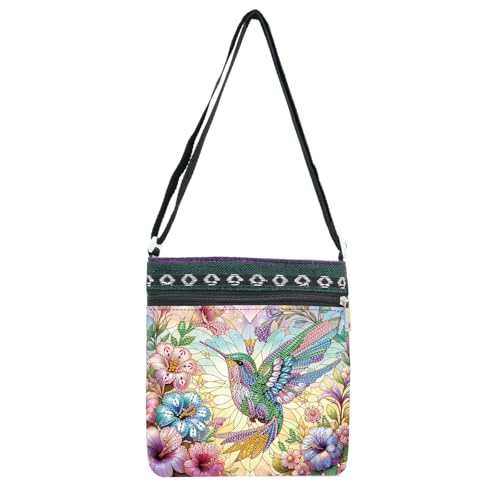 DCIDBEI Diamond Painting Bandolera de Lona 21x22cm Pintura Diamante Tote Bag Punto de Cruz Diamantes Crossbody Bolso Dibujos con Diamantes Bandolera Casual con Correa Ajustable Pájaros y Flores