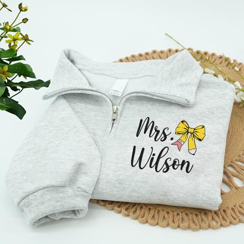 GODMERCH Custom Teacher Quarter Zip Embroidered Sweatshirt, Personalized Teacher Gifts for Christmas, Back to School3