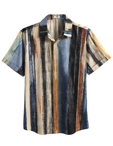 Image of COOFANDY Men's Linen Shirts Short Sleeve Casual Shirts Button Down Shirt for Men Beach Summer Wedding Shirt