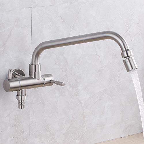 Robinet cuisine mural acier inoxydable évier linge balcon pivotant - 7