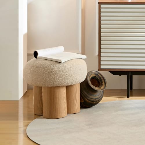 W8017 1 Mushroom Stool, grieg Plush Cushion, Wooden Barrel PVC Pipe, Walnut