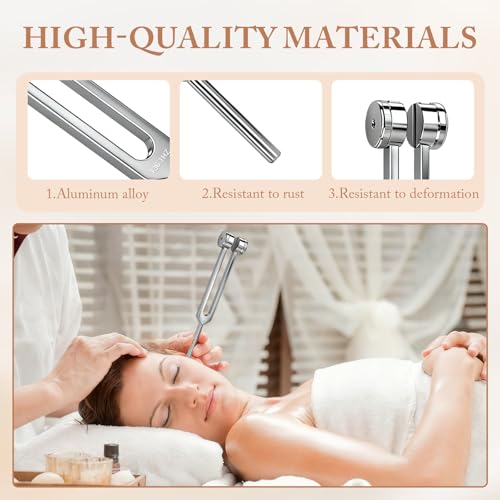 Tuning Forks for Healing Set (128Hz, 136.1Hz, 256Hz, 384Hz) with Activator & Wooden Mallet, Chakra Healing, Sound Therapy, Reiki, Yoga, Energy Balancing Tools - Image 3