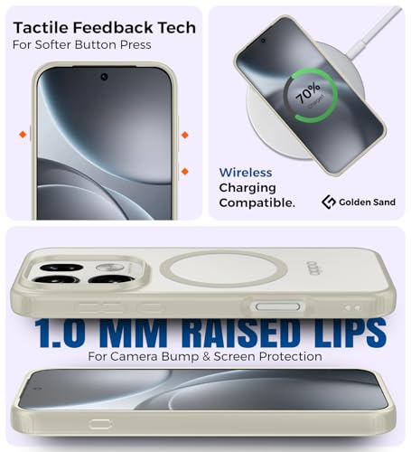 Image of Golden Sand Rugged Frosted MagSnap Back Cover Case for Oppo Find X9 Pro 5G | MagSafe Compatible, Strong Magnets | Semi Transparent PC Shock Proof Slim TPU Case for Oppo Find X9 Pro, (Silk Cream)