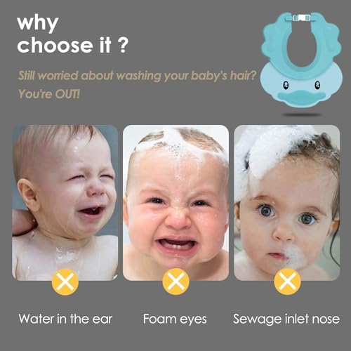 iTYOOS 1 Stück Baby Shampoo Schutz für Kinder, Duschhaube Kinder, Verstellbare Duschhaube Mit Elefanten-Design, Kleinkind Babypflege, Blau