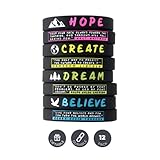 (12-Pack) Dream Believe Hope Create - Motivational Quote Bracelets in Bulk Lot Bundle of 12 Silicone Rubber Wrist Bands - Wholesale Inspirational Jewelry, Bulk Gifts and Party Favors for Adults