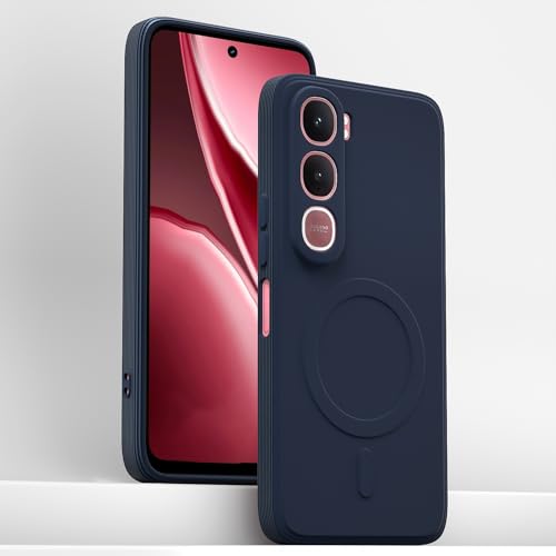 Image of Amazon Basics Back Cover for Vivo Y31 5G Soft Matte Silicone with Camera Protection | Mag-Safe Logo (Not Mag-Safe Compatible) | Shockproof Slim Fit Bumper Case (Blue)