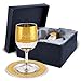 Zion Judaica Elegant Shabbat Kiddush Cup Set - Hammered Metal 2-Tone Gold and Silver Wine Goblet with Coaster and Laser Cut Wine Blessing for Passover Seder - 5.5 oz Stemmed Shabbos Cup