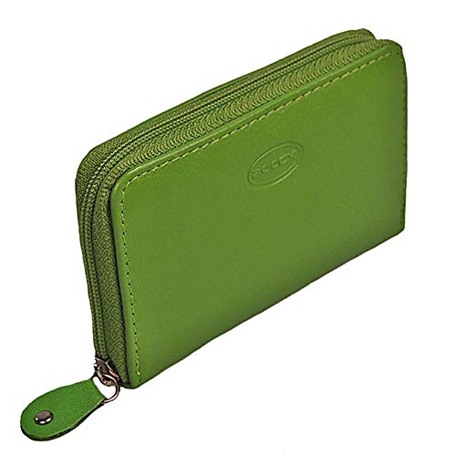 BOCCX Mini Reißverschluss RFID Blocker Geldbörse Leder Damen Geldbeutel Münzbörse 70009 GoBago (Grün)
