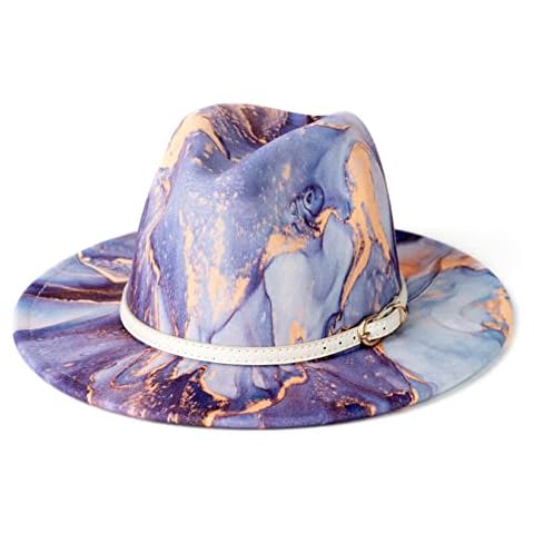 Gossifan Tie-dye Wide Brim Fedora Hats for Women Multicolor Felt Panama Hat Grape Cover