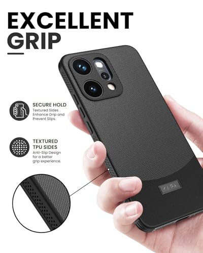 Image of Kapa MatrixWoven Grip Back Cover for Oppo Reno 14 Pro 5G | Woven Fabric & Leather Hybrid Camera Protection, Shockproof Slim Bumper Case (Matte Black)