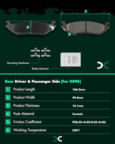 Image of SCITOO D898-7775 Disc Brake Pads Sets Rear Ceramic Brake Pads w /Hardware | For Dodge For Durango 2004-2006,For Ram 1500 2002-2006