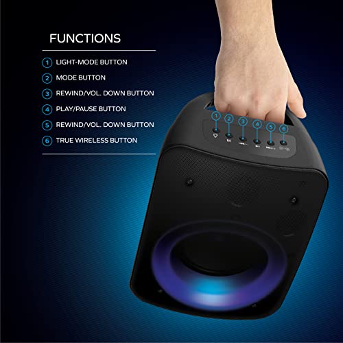 Image of Coby Wireless Bluetooth Speaker, Portable Speaker with 11 LED Light Modes, Built-in Mic Input, and FM Radio for Outdoor Use, Rechargeable Battery, Micro USB, AUX Port, and TF Card Slot, 7-Hour Play