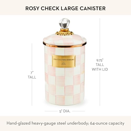 Image of MACKENZIE-CHILDS Enamel Canister, Large, Pink-and-White Rosy Check