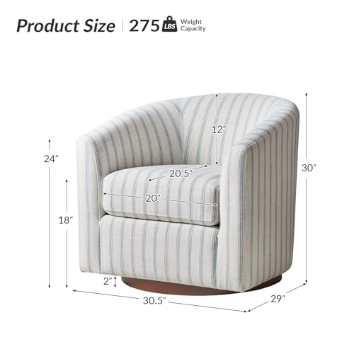 Image of HULALA HOME Modern Swivel Accent Chair with Solid Wood Base, Round Swivel Barrel Chair with Striped Pattern, No Assembly Required, Blue