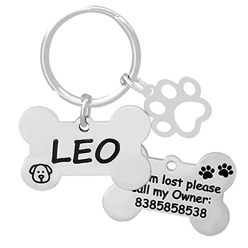 Image of Jypr Customized Product's Pet Id Tag Personalize Black Engraved Name Collar Tag For Your Loving Pet Dog, Cat, Puppy, Horse (Bone Shape 2 Mm Thick Tag With Little Bone Charm), 1 Label