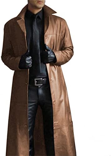 KUGO Men Long Coat Casual Lapel Performance Jacket Men Solid Color Prom Unique Casual Jacket Men Comfortable Design Vintage Jacket Men