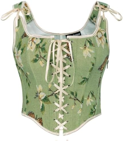 SCARLET DARKNESS Damen Renaissance Korsett Top Blumen Mittelalter Oberteil | Knochen | Linker Reißverschluss | Schleifenbänder | Trachtenmieder | Viktorianisch | Vintage | Hallowee