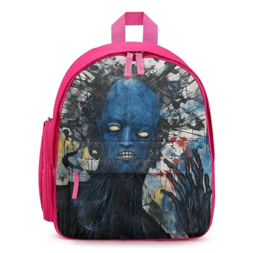 Abstract Blue Painting Backpack Small Book Bag with Side Pocket, Lightweight Durable Backpack, Travel Rucksack, Pink-style