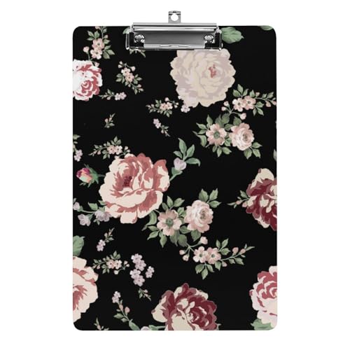Porte-document avec clip A4 fleurs rouge noir et planchettes à pince rigides