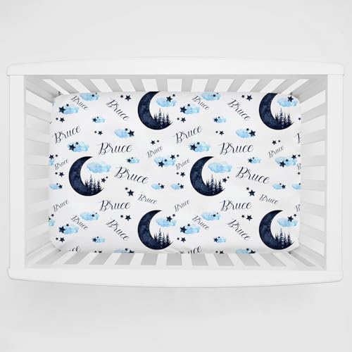 Munific Personalized Pack and Play Sheets with Name, Custom Moon Forest Baby Mini Crib Sheets for Baby Boys Girls, Name Pack n Play, Fitted Sheet with Name, Soft and Breathable Material, 39x27x5 Inch