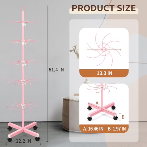 Image of Flenpptly Retail Display Stand, 5-Tier Rotating Display Rack for Store Display, Movable and Adjustable Spinning Display Stand for Earrings, Jewelry, Keychains, Socks Display (Pink)