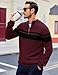 MAGCOMSEN Sweaters for Men Quarter Zip Pullover Warm Sweaters Zip Up Pullover Sweater Winter Golf Sweaters Striped Sweatshirts Wine Red,M