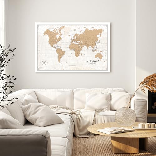 Image of IPIC - Vintage World Map Pin Board Canvas Wall Art, Travel Map with Pins Included, Ready to Hang for Home or Office, 36x24 Inch