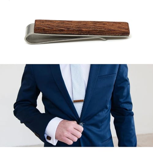 STJARNA Wood Tie Clip Brown 2inch Stainless Steel Tie Bar Handmade Jewelry2