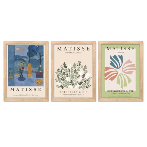 Image of Good Hope Set of 3 Henri Matisse Wall Art Paintings Framed Poster 10x13 Inch Frame Posters for Cafe Restraunt Home Decor, Living Room, Bedroom, Kitchen, and Office Wall Decoration Classic Aesthetic Wooden art Photo Frames