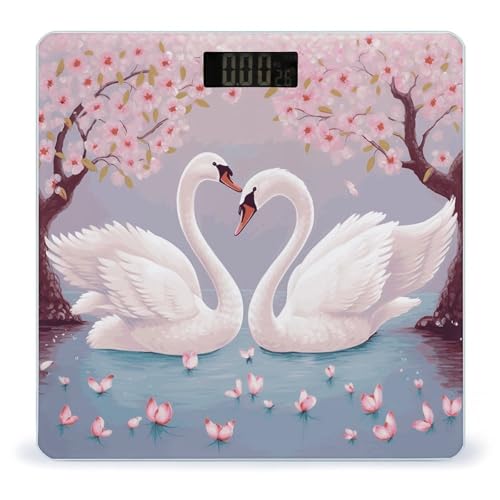 Báscula de Baño Digital con Árbol Floral Rosa y Cisnes Blancos miniatura 1